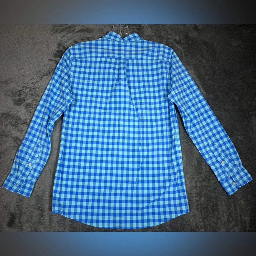 VINEYARD VINES Boys Medium (12/14) Blue Plaid Performance Long Sleeve‎ Button Up